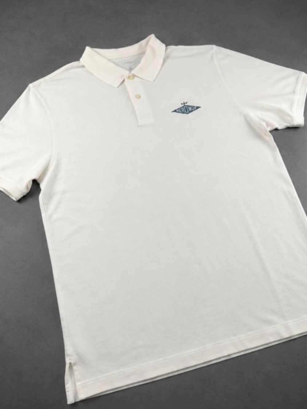 White Short Sleeve Polo Shirt Embroidered Logo Size L